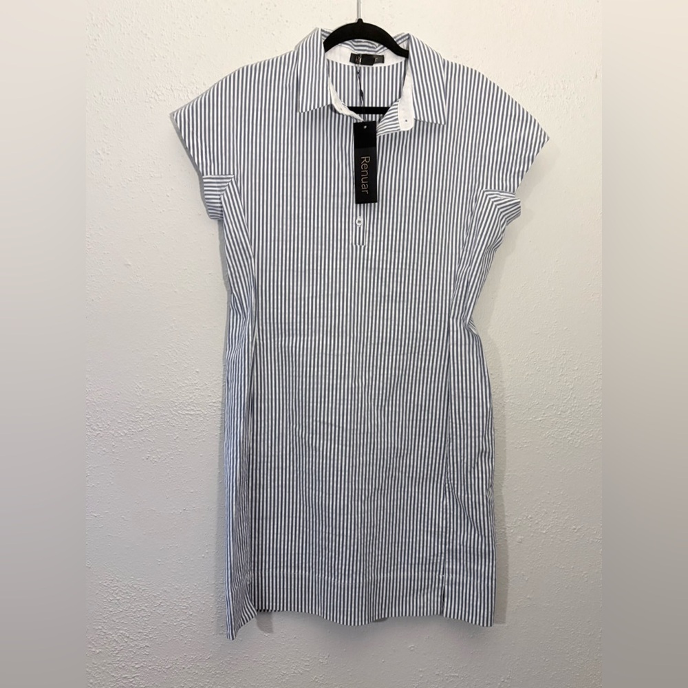 Renuar Sleeveless Designer Dress Blue & White Stripes Large NWT